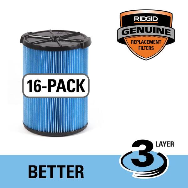 Ridgid 3-Layer Fine Dust Pleated Paper Filter for Most 5 Gallon and Larger Wet/Dry Shop Vacuums (16-Pack) VF5200C