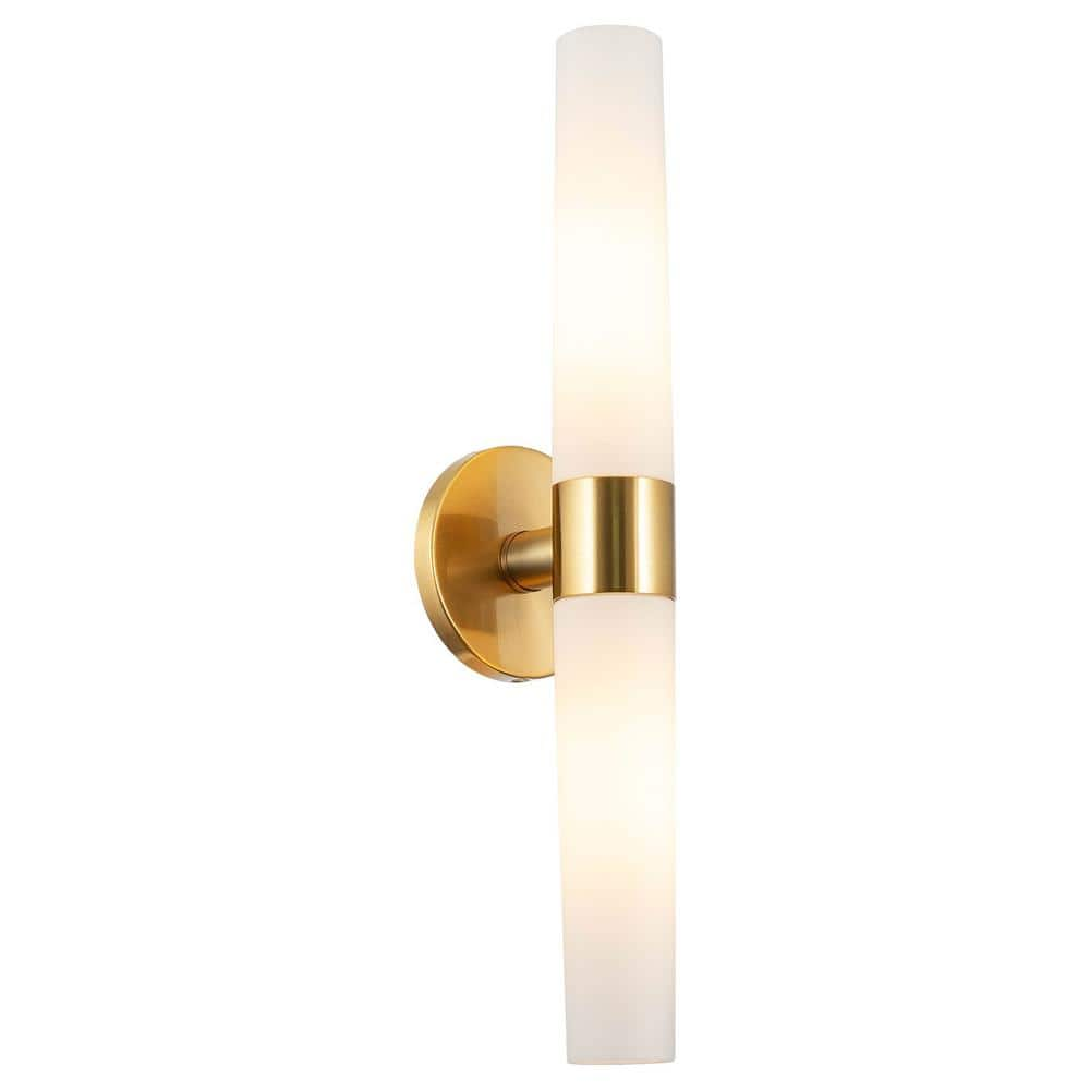 Kira Home Duo 4.5 in. 2-Light Cool Brass 60-Watt Modern Wall Sconce ...