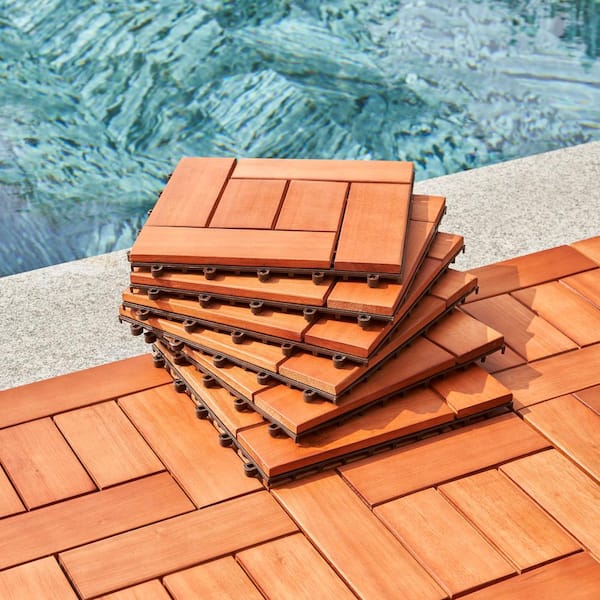 Afoxsos 12 in. x 12 in. Square Eucalyptus Hardwood Interlocking Flooring Tiles Deck Tile in Red Brown (Pack of 10 Tiles)