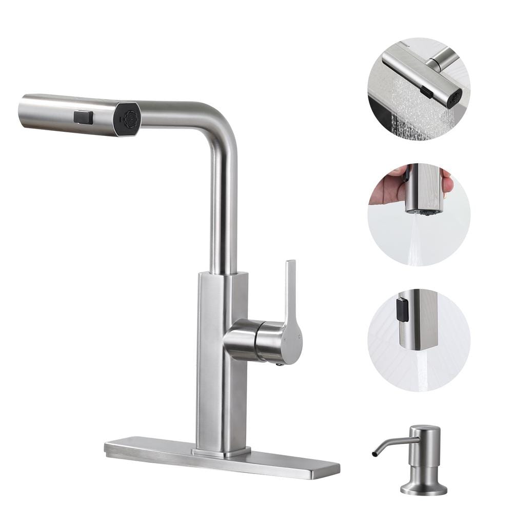 Waterfall 3-Mode Single Handle Pull Down Sprayer Kitchen Faucet with Advanced Spray, Soap Dispenser in Brushed Nickel price history on PriceWatchPro