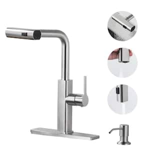 Waterfall 3-Mode Single Handle Pull Down Sprayer Kitchen Faucet with Advanced Spray, Soap Dispenser in Brushed Nickel