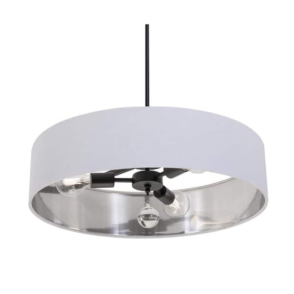 AFX Celine 60-Watt 3-Light Black Shaded Pendant Light with Fabric Shade and No Bulbs Included