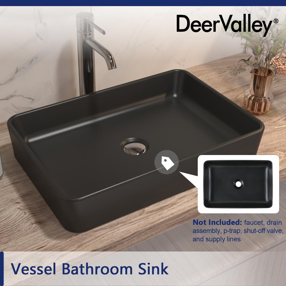 Matte Black Rectangular Ceramic Bathroom Vessel Sink