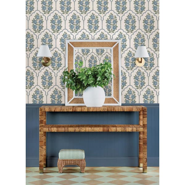 Green and Blue Floral Bazaar Peel and Stick Wallpaper Sample