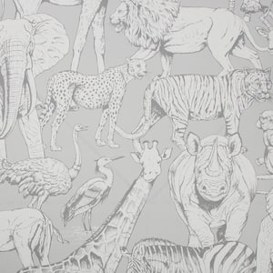 Jungle Animals Grey Wallpaper Sample