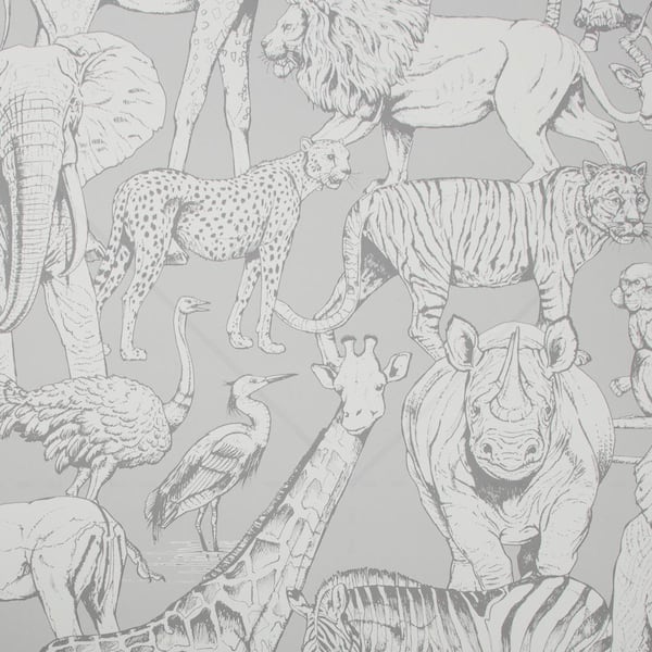 Superfresco Easy Jungle Animals Grey Wallpaper Sample