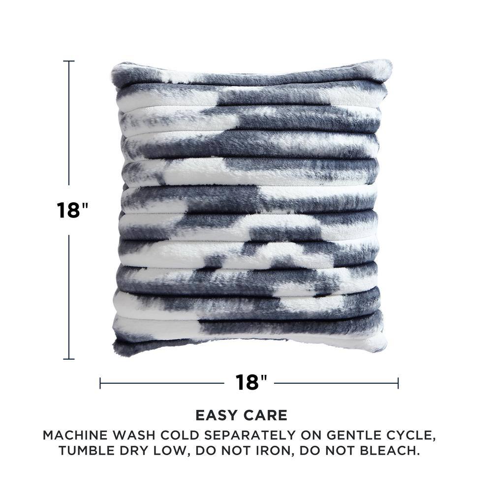 French Ribbed Blue 18" Plush Faux Fur Decorative Pillow