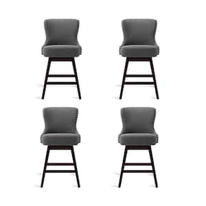 Zola 26 in. Gray Wood Frame Fabric Upholstered Swivel Bar Stool (Set of 4)