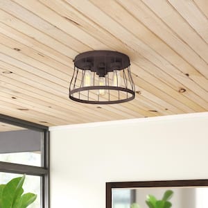 16 in. Brooklyn 3-Light Bronze Ceiling Light Flush Mount