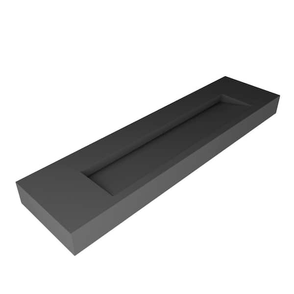Pyramid 72 in. Wall Mount Solid Surface Single-Basin Rectangle Non Vessel Bathroom Sink No Faucet Hole in Matte Grey