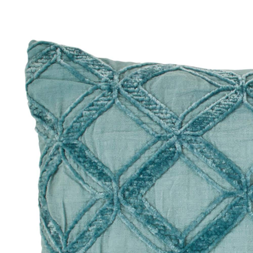 Teal Quilted Cotton Rectangular Decorative Throw Pillow
