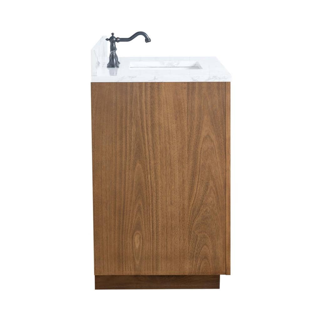 42" Tan Poplar Wood Single Bathroom Vanity with Marble Top