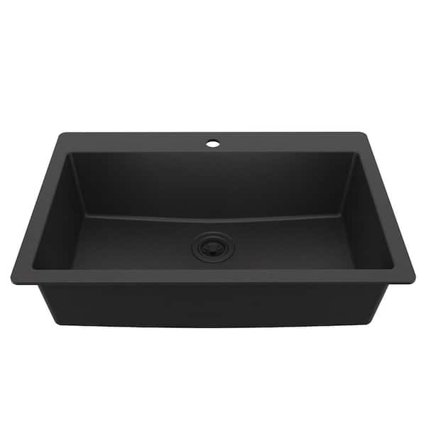 Karran Quartz 33 in. Large Single Bowl Drop-In Kitchen Sink in Black