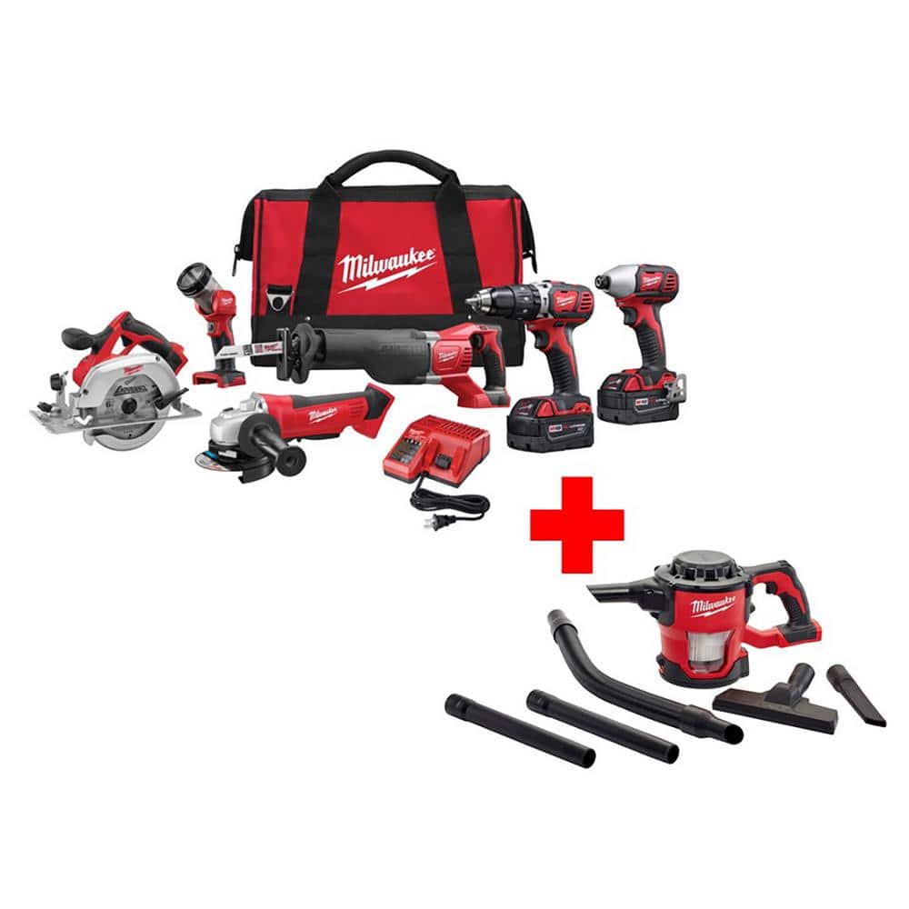 Milwaukee M18 18V Lithium-Ion Cordless Combo Kit (6-Tool) with Free M18  Compact Vacuum 2696-26-0882-20 The Home Depot