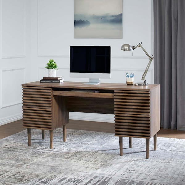 MODWAY Render 61 in. Rectangular 4 Drawer Office Desk in Walnut