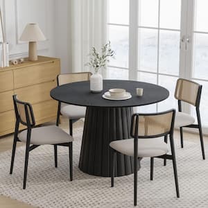 46 in. Oak Wood Black Column Pedestal Round Kitchen Table Dining Table Seats 4