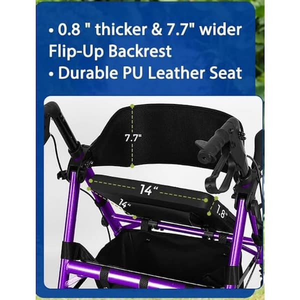 Wudkey 4-Wheel Lightweight 2 in 1-Purple Foldable Rollator Walker