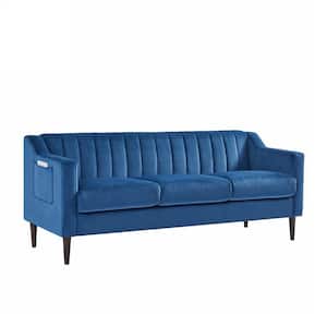 77.17 in. Square Arm Velvet Rectangle Sofa in Blue