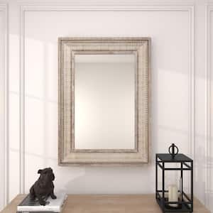43 in. x 31 in. Intricately Carved Rectangle Framed Brown Wall Mirror
