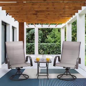 Outdoor 3-Piece Texteline and Steel Swivel Chairs and Table, Beige/Black
