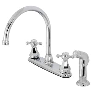 Metropolitan Double Handle Deck Mount Standard Kitchen Faucet with Sprayer in Polished Chrome