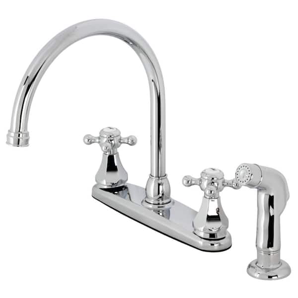 Kingston Brass Metropolitan Double Handle Deck Mount Standard Kitchen Faucet with Sprayer in Polished Chrome
