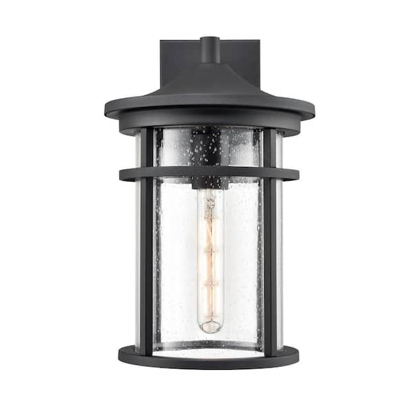 Millennium Lighting Namath 1-Light 9 in. Textured Black Outdoor Wall Lantern with Clear Seeded Glass