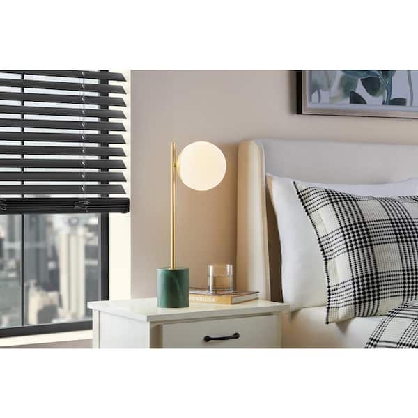 Hampton Bay Valdosta 20 in. Green Base with Gold rod LED Table Lamp with Opal Glass Shade