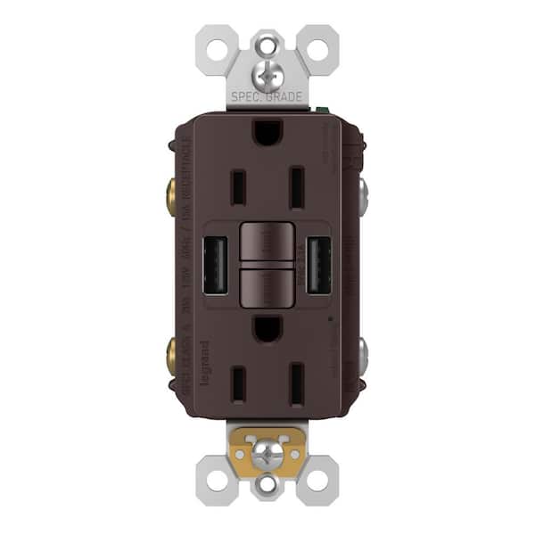 radiant 15 Amp 125-Volt Tamper Resistant Self-Test GFCI Duplex Outlet with Type A/A USB, Dark Bronze