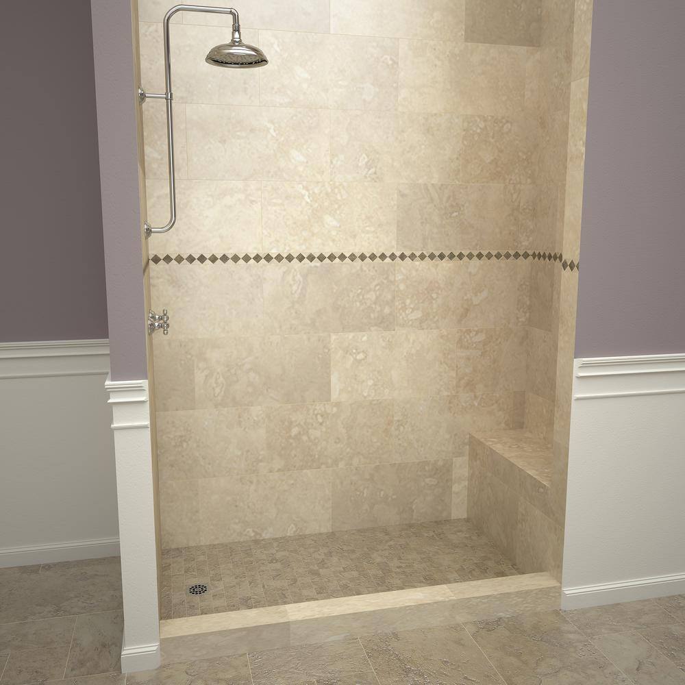Polished Chrome 36" x 60" Rectangular Shower Base with Integrated Bench