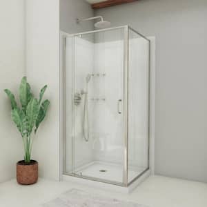 36 in. D x 60 in. W x 78-3/4 in. H Pivot Semi-Frameless Shower Enclosure Base and White Wall Kit in Brushed Nickel