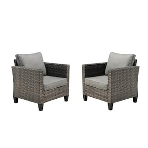 New Vultros Gray 2-Piece Wicker Outdoor Lounge Chair with Dark Gray Cushions