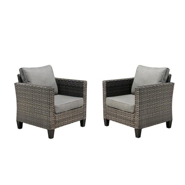 OVIOS New Vultros Gray 2-Piece Wicker Outdoor Lounge Chair with Dark Gray Cushions