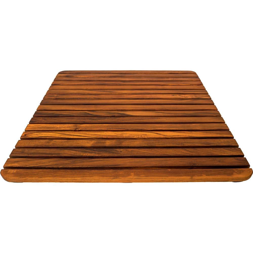 Nordic Style Brown Teak Wood 24" x 24" Shower and Bath Mat