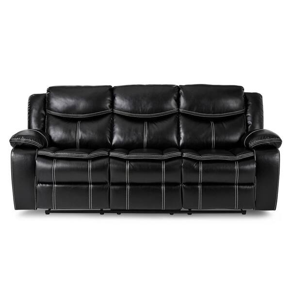 EVERGLADE HOME Austin 87.5 in. Round Arm Faux Leather Straight in Black