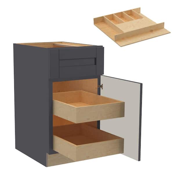 Home Decorators Collection Washington 21 in. W x 24 in. D x 34.5 in. H Assembled Plywood Base Kitchen Cabinet in Onyx with Soft Close Door LH