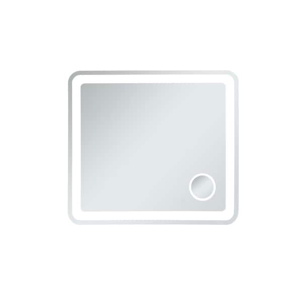 Unbranded Timeless Home 40 in. W x 36 in. H Modern Metal Framed Magnifying LED Wall Bathroom Vanity Mirror in Glossy White