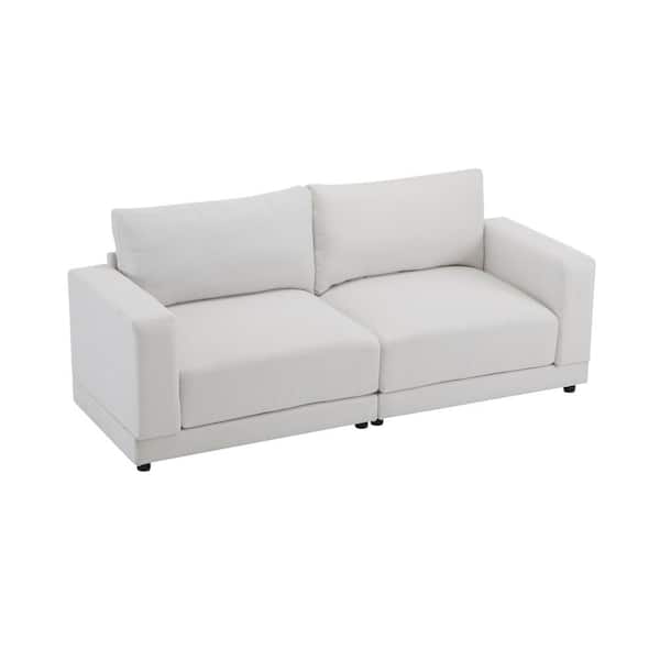 Liora 81.1 in. Modern Upholstered Square Arm Rectangle Loveseat Sofa, Beige