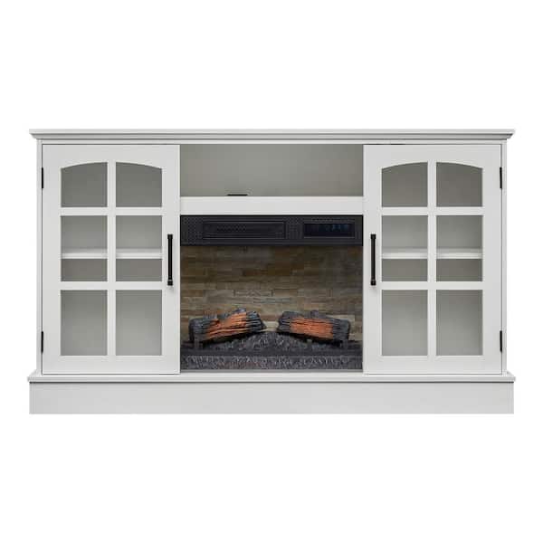 Hazeltine 60 in. W Freestanding Media Console Electric Fireplace TV Stand in White