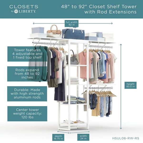 CLOSETS By LIBERTY 48 in. W to 92 in. W White Closet Shelf Tower