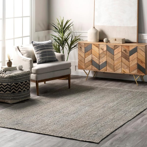 Rigo Grey Doormat 3 ft. x 5 ft. Solid Jute Area Rug