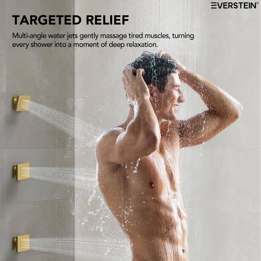 16" Brushed Gold Multi-Head Rainfall Shower System with Handheld