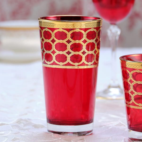 Lorren Home Trends 9 oz. Deep Red Color Red Wine Goblet Set (Set of 4)