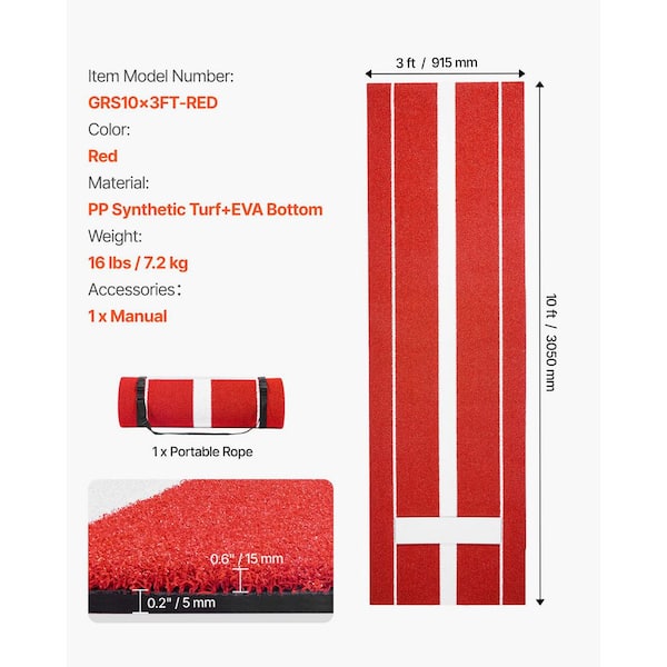 SKYSHALO Softball Pitching Mat 10 x 3 ft. Rubber Mound w/Antifade