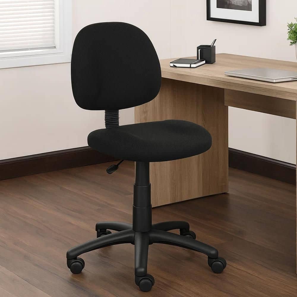 Benjara Jea Fabric Swivel Office Task Chair in Black without Arms ...