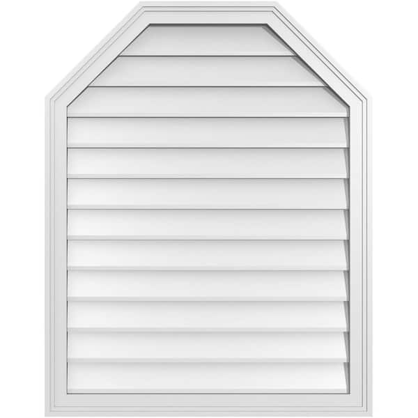 Ekena Millwork 30 in. x 38 in. Octagonal Top Surface Mount PVC Gable Vent: Decorative with Brickmould Frame