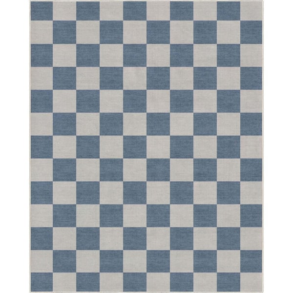 Square Pattern Blue Rug Well Woven Blue 5 ft. x 7 ft. Flat-Weave Apollo Square Modern Geometric ...