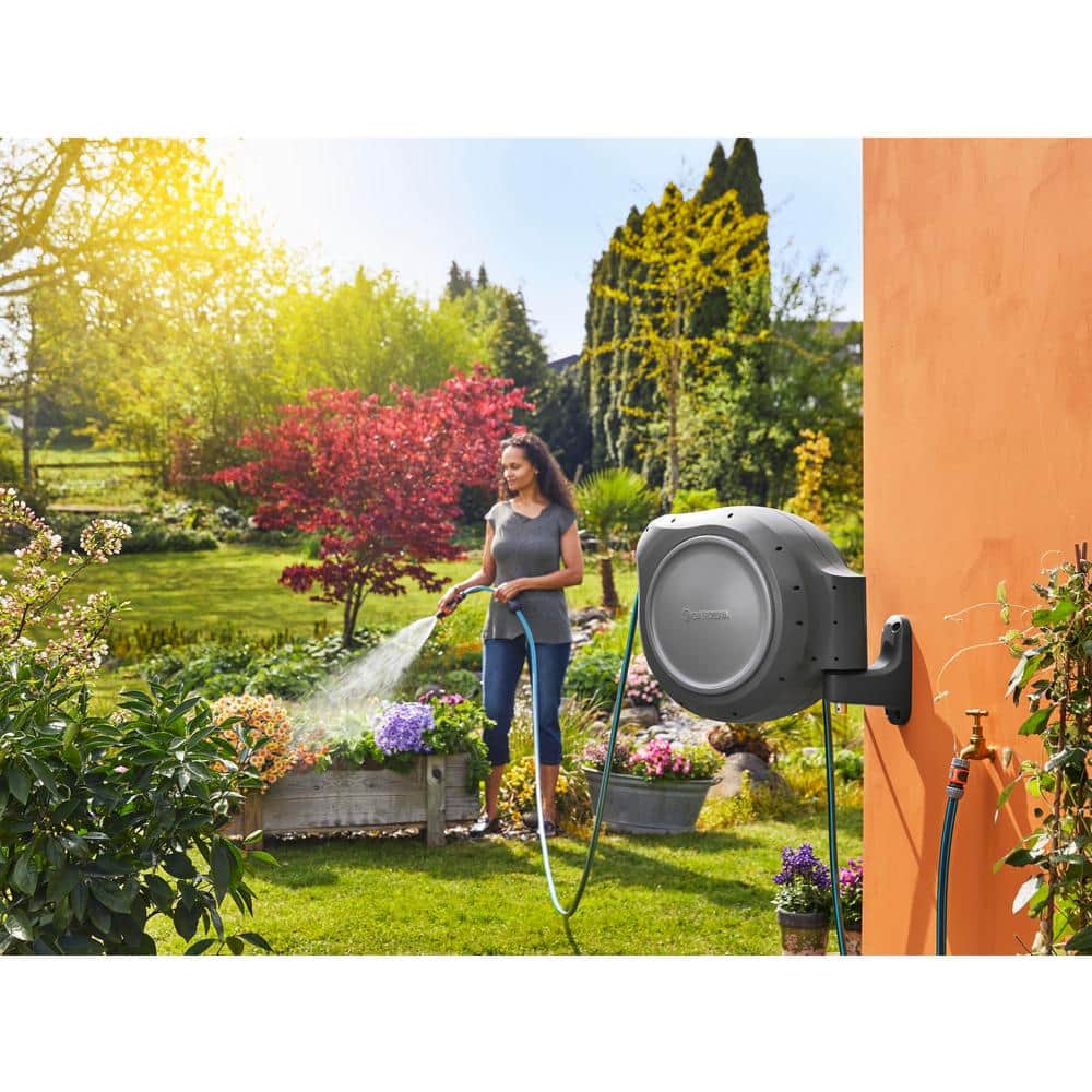 Gardena 82 ft. Gray Automatic Retractable Wall Mounted Hose Reel