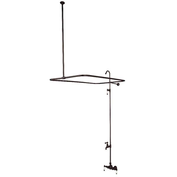 Kingston Brass Vintage 4-Handle Wall-Mount Clawfoot Tub Faucet with Shower Enclosure and Riser in Oil Rubbed Bronze