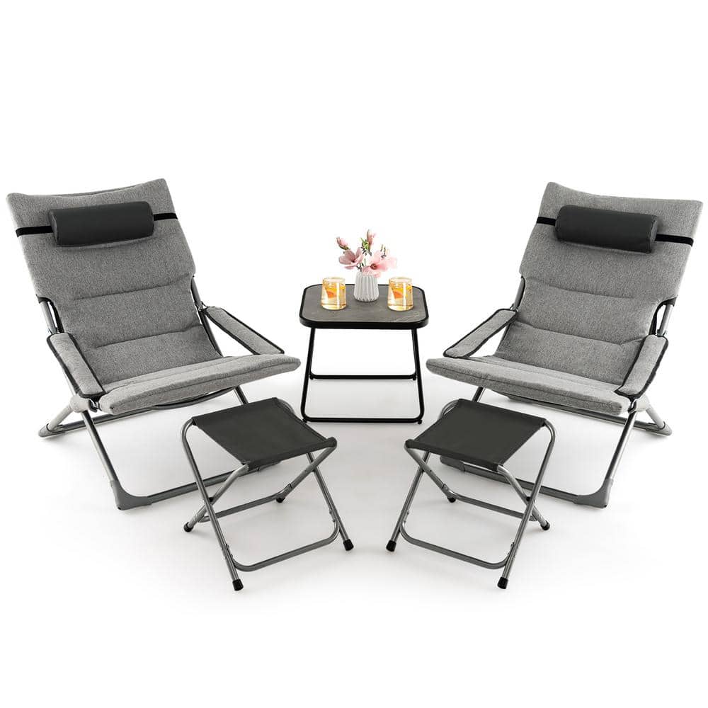 Gymax 5Piece Patio Sling Outdoor Bistro Chair Set Folding Lounge